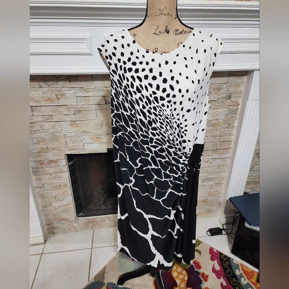 R&K black and‎ white giraffe print tied waist sheath midi dress plus size 1X